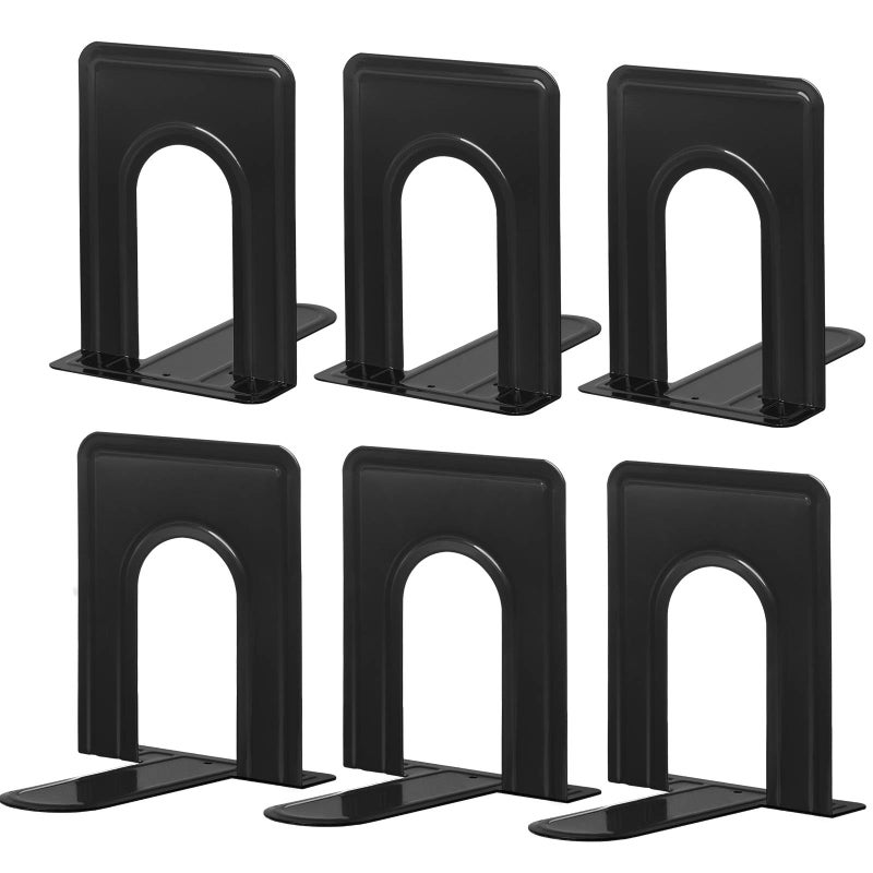 HappyHapi Book Ends, Metal Bookends for Shelves, Non-Skid Book End to Hold Books, Black Book Stopper/Holder for Office Home Kitchen, 5.7X 4.9 X 6.5 in, 3 Pair(6 Pcs, Large) - Image 1